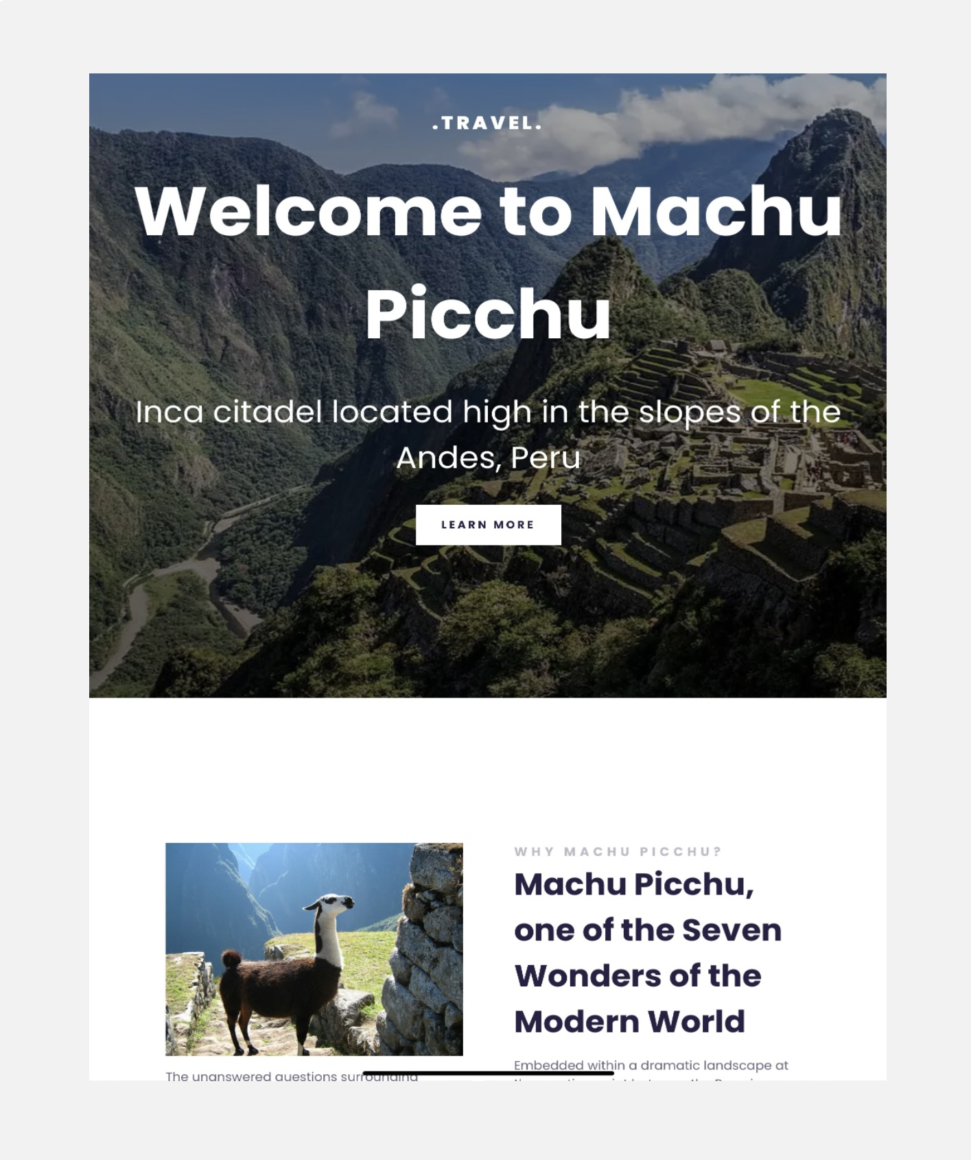 Machu Picchu Travel Page